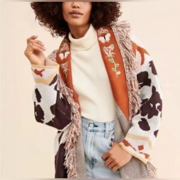 Stellah Free People Elliot Fringe Belted Cardigan Size Small - Picture 2 of 14